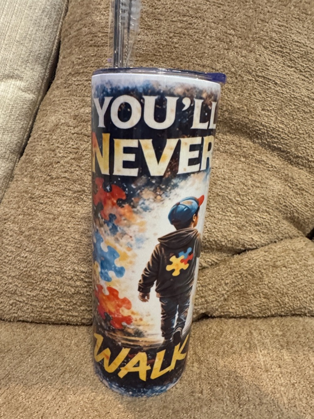 Autism Dad Inspirational Puzzle-Accent Travel Skinny Tumbler - Multicolor
